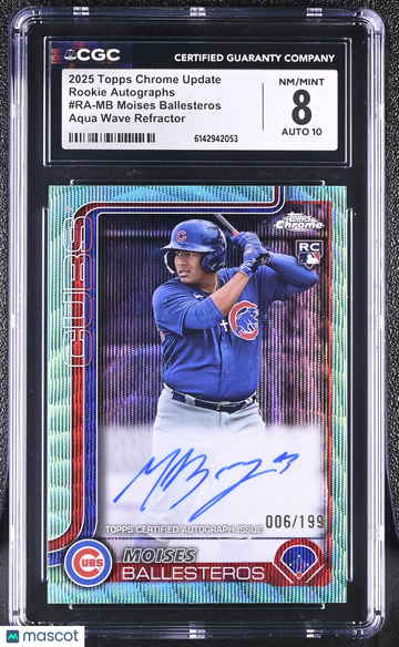 2025 Topps Chrome Update Moises Ballesteros #RA-MB Aqua Wave Refractor Rookie Autographs 006/199 CGC 8 Auto 10