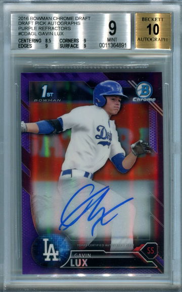 Gavin Lux purple refractor /250 BGS 9 auto 10
