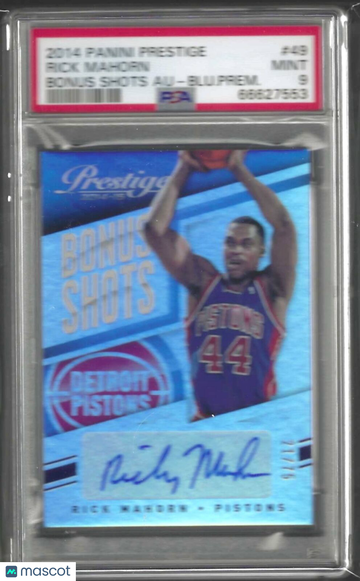 2014 Panini Prestige Bonus Shots Autographs Rick Mahorn #49 Blu. Prem. PSA 9