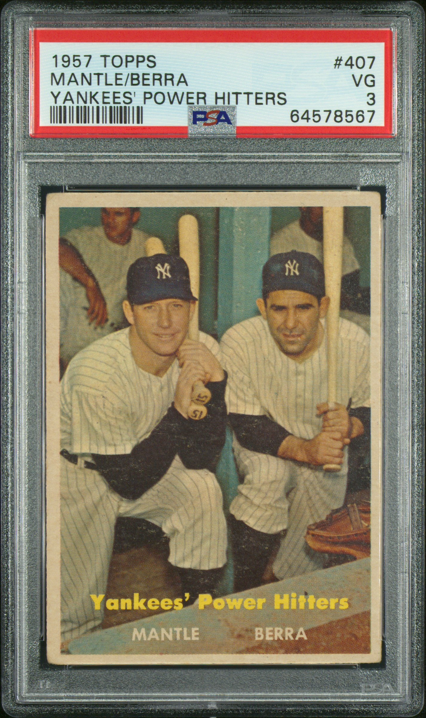 1957 Topps Mickey Mantle & Yogi Berra POWER HITTERS #407 PSA 3 VG NICE CENTERING