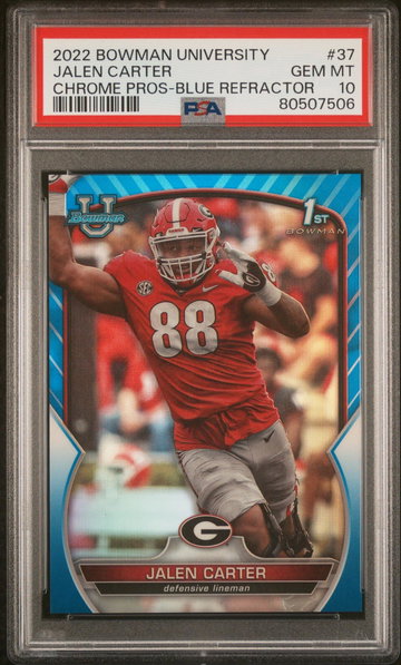 2022 Bowman University Chrome Prospects Blue Refractor Jalen Carter #37 /199 PSA 10