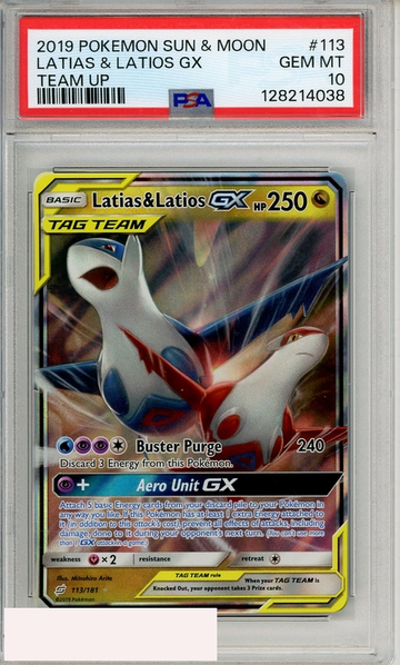 2019 POKEMON SUN MOON TEAM UP LATIAS LATIOS GX #113 PSA 10 GEM MT
