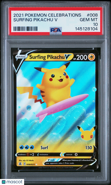 2021 Pokemon Celebrations Surfing Pikachu V #008 PSA 10