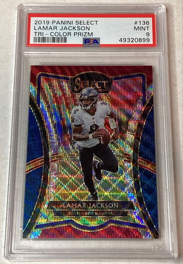 2019 Panini Select Lamar Jackson Tri-Color Prizm /199 PSA 9