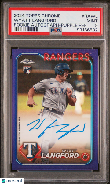 2024 Topps Chrome Rookie Autographs Wyatt Langford #RAWL Purple Ref /250 PSA 9