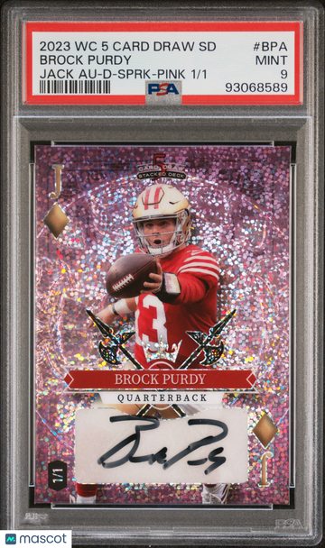 2023 Wild Card 5 Card Draw Stacked Deck Jack Autographs Brock Purdy-Red Jsy #BPA Sprk Pink /1 PSA 9