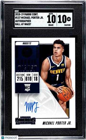 2018-19 Panini Contenders Michael Porter JR #137 Auto. Ball At Waist SGC 10