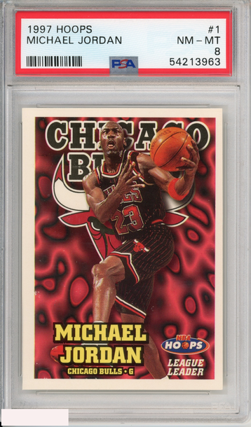 1997 HOOPS MICHAEL JORDAN #1 HOF CHICAGO BULLS PSA 8 NM-MT