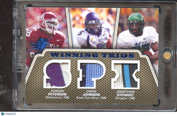2010 Upper Deck SPx Winning Trios Chris Johnson Adrian Peterson Jonathan Stewart #WT-PJS Event-Used Memorabilia Triple P