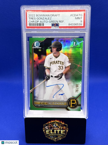 2022 Bowman Draft Tres Gonzalez #CDA-TG Chrome Draft Pick Autographs Green SN AU PSA 9
