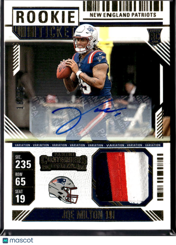 Joe Milton III 2025 Panini Contenders Football Rookie Ticket Patch RC Auto Variation /75 New England Patriots
