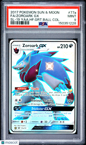 2017 Pokemon Sun & Moon Shining Legends Zoroark GX SL-19 Yaa.HF.GRT.Ball Col. Fa PSA 9 #77a