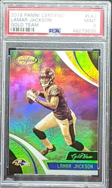 2018 Certified Lamar Jackson Gold Team RC PSA 9