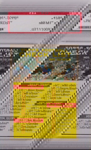 1961 Topps Football Checklist #198 PSA 8 P1237