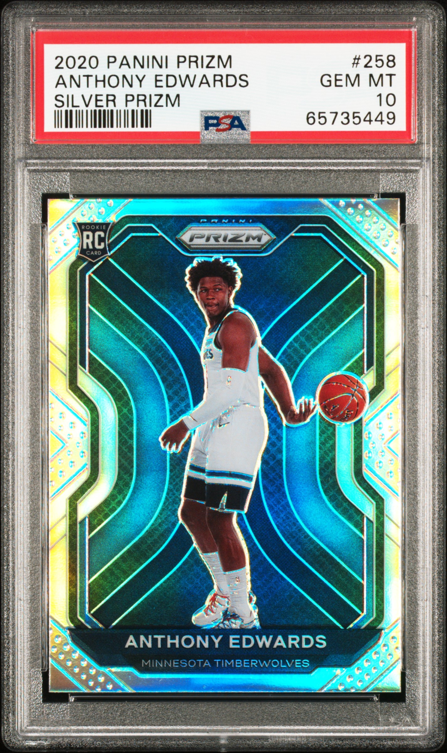 PSA 10 2020 Panini Prizm Anthony Edwards Silver Prizm #258
