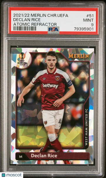 2021-2022 Topps Merlin Chrome UEFA League Declan Rice #51 Atomic Refractor PSA 9
