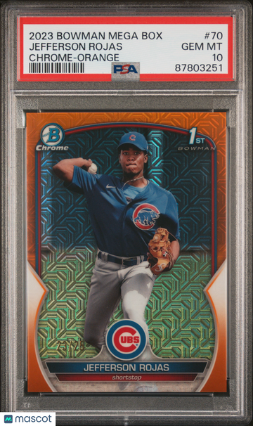 2023 Bowman Mega Box Chrome Jefferson Rojas Orange Refractor /25 #70 PSA 10