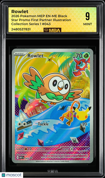 2026 Pokemon MEP EN-ME Black Star Promo Rowlet #043 First Partner Illustration Collection Series 1 MBA 9