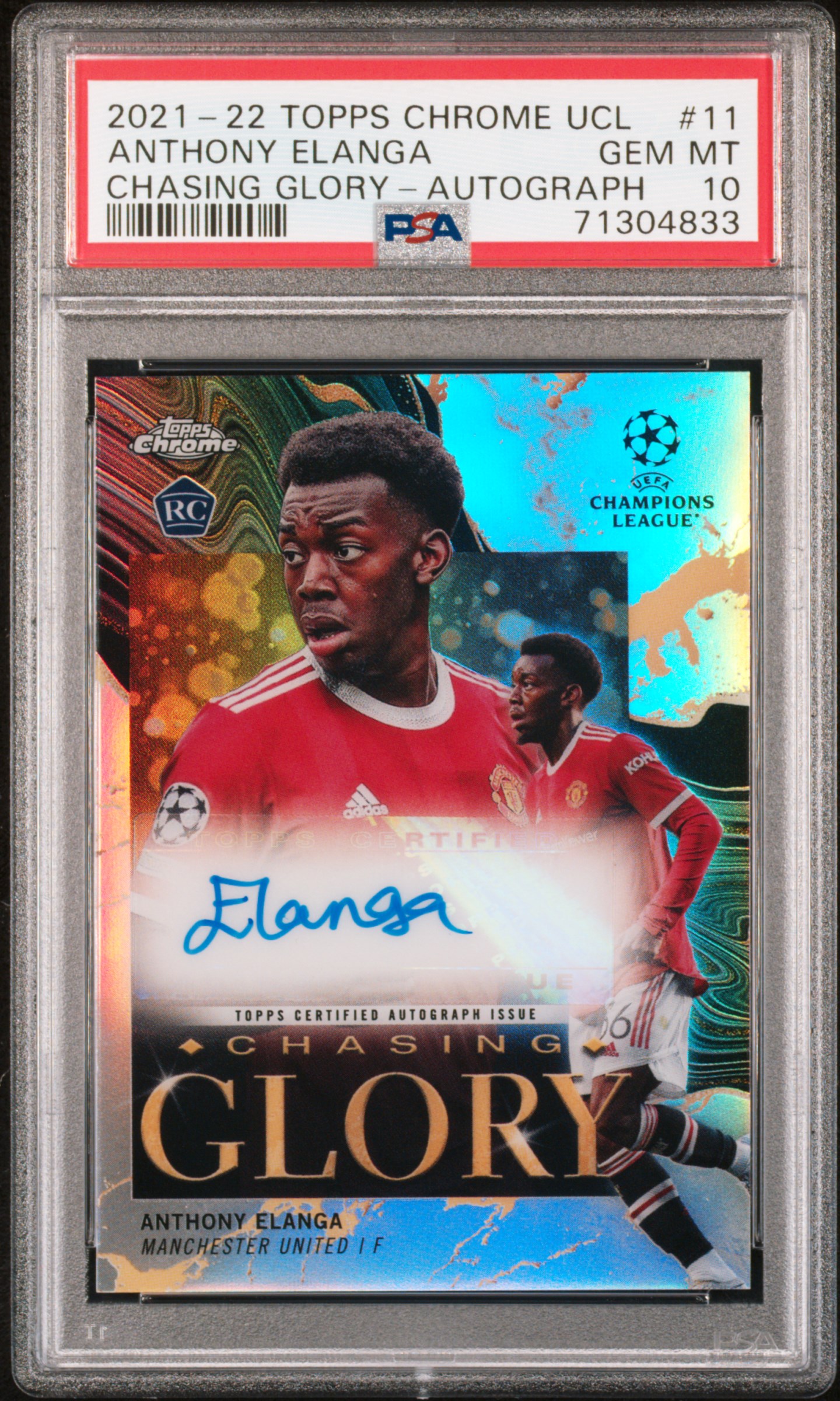 2021 Topps Chrome UECL Chasing Glory Anthony Elanga #11 AUTOGRAPH #/99 PSA 10