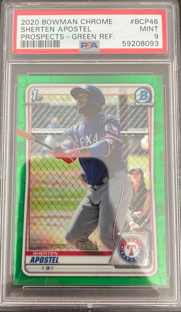 Shorten Apostel 2020 1st Bowman Chrome Prospects Green Refractor /99 PSA 9