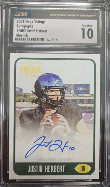 Justin Herbert 2021 Onyx Vintage Autographs Blue Ink /400 CSG 10