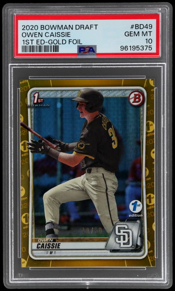 2020 Bowman Draft Owen Caissie 1st Edition Gold Foil PSA 10