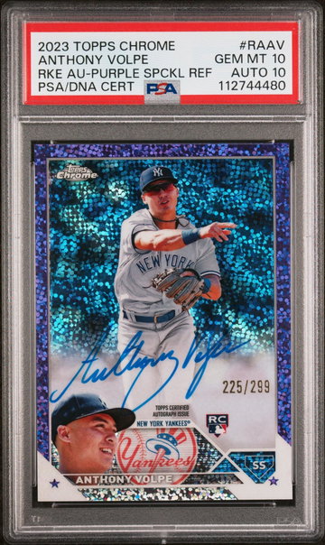 2023 Topps Chrome Rookie Autograph Purple Speckle Refractor Anthony Volpe #RAAV /299 PSA 10