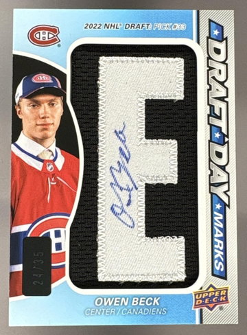 2023 Upper Deck SP Game Used Owen Beck #DDM-OB Draft Day Marks /35 Auto