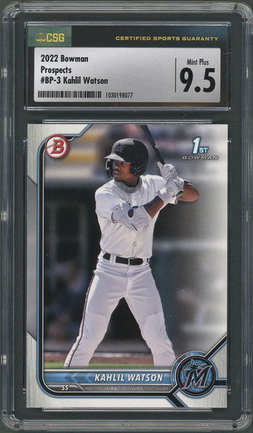 2022 Bowman Prospects Kahlil Watson RC #BP-3 Seattle Mariners -CSG Mint Plus 9.5