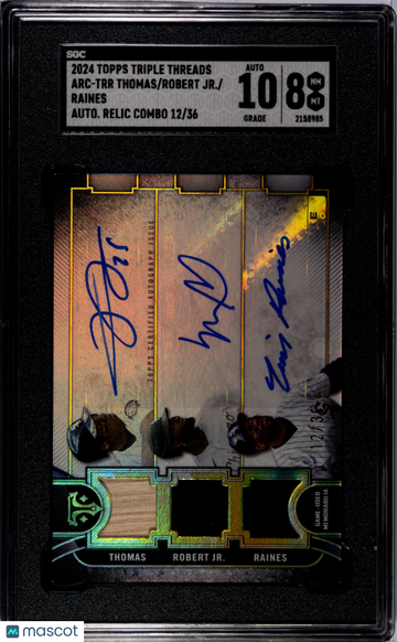 2024 Topps Triple Threads Raines Robert JR. Thomas #ARC-TRR Autograph Relic Combo SGC 8 Auto 10