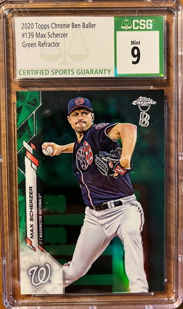 2020 Topps Chrome Ben Baller Max Scherzer Green Refractor CSG 9 Mint