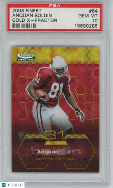 2003 Topps Finest Anquan Boldin #64 Gold X-Fractor Short Print Parallel/Variety Rookie Base Set PSA 10