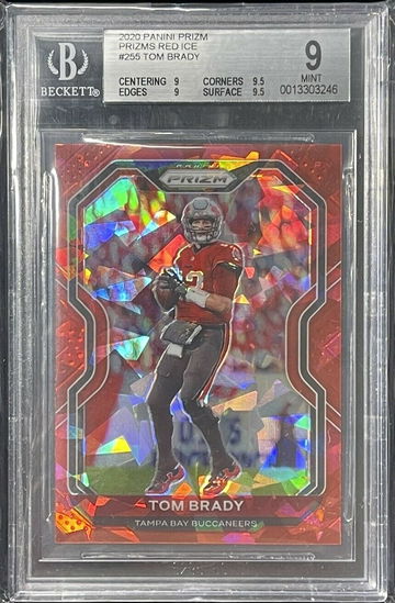 2020 Panini Prizm Red Crack Ice Prizm Tom Brady BGS 9 Mint Team Color #255