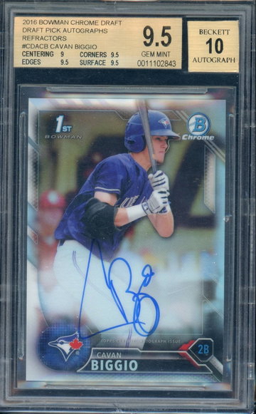 2016 Bowman Chrome Draft Refractor Cavan Biggio /499 BGS 9.5/10