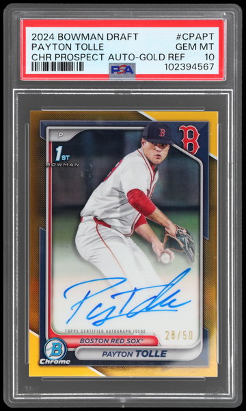 2024 Bowman Draft Payton Tolle Chrome Autograph Gold Refractor PSA 10