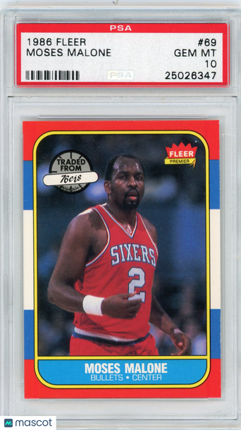 1986 Fleer Moses Malone #69 PSA 10 Basketball Trading Card