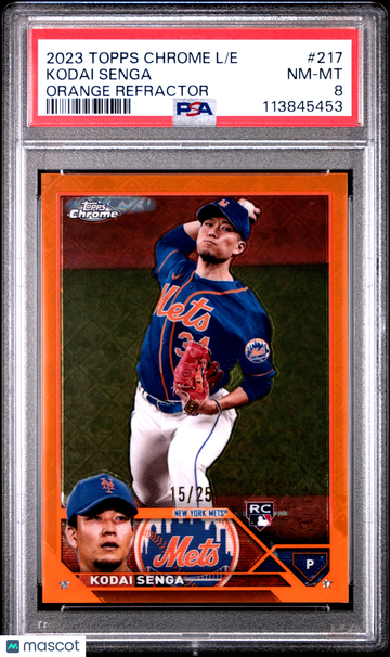 2023 Topps Chrome Logofractor Edition Kodai Senga #217 Orange Refractor /25 PSA 8