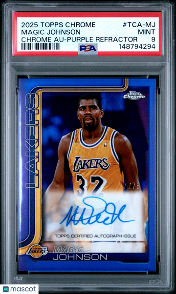 2025 Topps Chrome Chrome Autographs Magic Johnson #TCA-MJ Purple Refractor /75 PSA 9