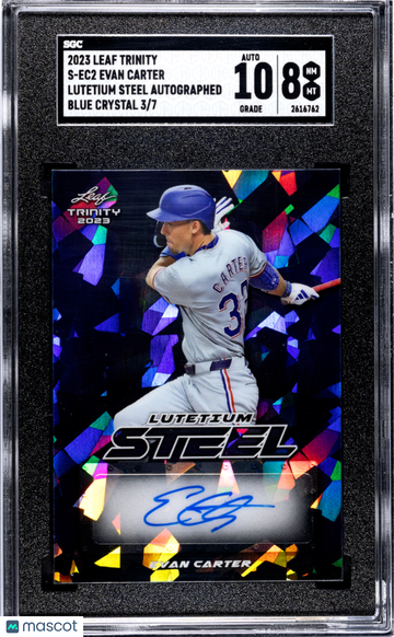2023 Leaf Trinity Evan Carter #S-EC2 Lutetium Steel Autograph Blue Crystal SGC 8 Auto 10