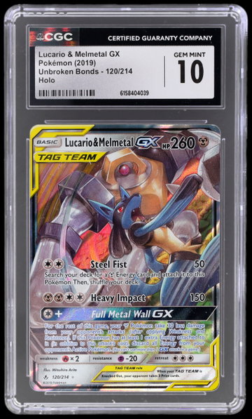 2019 Pokemon Sun And Moon Unbroken Bonds Lucario/melmetal Gx CGC 10