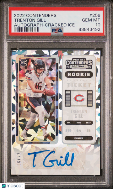 2022 Panini Contenders Trenton Gill #259 Autograph Cracked Ice /22 Rookie PSA 10