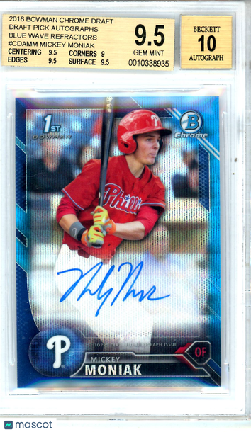 2016 Bowman Chrome Draft Mickey Moniak #CDAMM /150 Rookie BGS 9.5 Auto 10