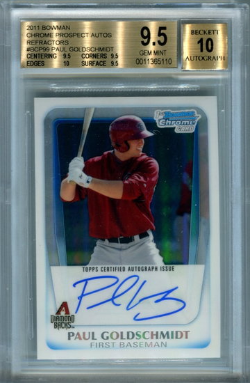 2011 Bowman Chrome Paul Goldschmidt refractor /500 BGS 9.5 auto 10