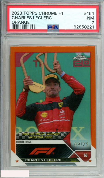 2023 TOPPS CHROME F1 CHARLES LECLERC #154 ORANGE 9 OF 25 PSA 7 NM