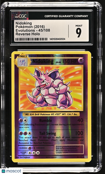2016 Pokemon Evolutions Nidoking Reverse Holo 45/108 CGC 9 #45/108
