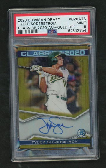 2020 Bowman Draft Class of '20 Autograph Gold Refractor Tyler Soderstrom #C20ATS /50 PSA 9