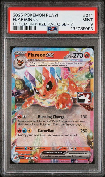 2024 Prismatic Evolutions - Pre En - English Play! Pokémon Prize Pack #7 Flareon Ex #014 PSA 9