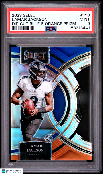 2023 Panini Select Lamar Jackson #190 Die-Cut Blue & Orange Prizm /35 PSA 9