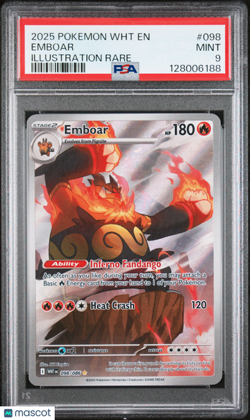 2025 Pokemon WHT EN-White Flare Emboar Illustration Rare PSA 9 #098