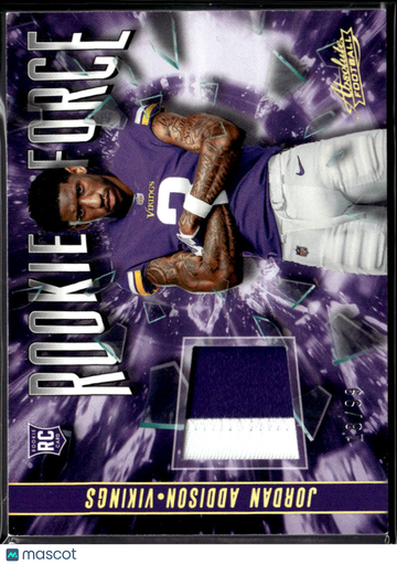 Jordan Addison 2023 Panini Absolute Rookie Force RC Memorabilia /87 Minnesota Vikings